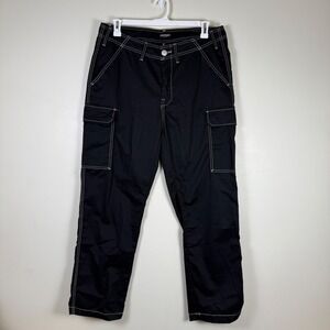 NWT True Religion Cargo Pants Jet Black Contrast Stitching Utility 108335 Size34
